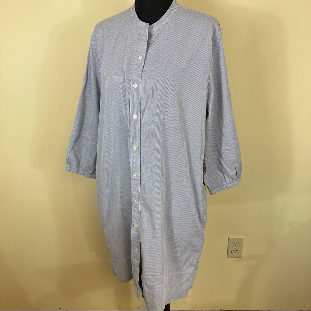 EVERLANE Women's Blue Striped Cotton Pocket Long Sleeve Shirt Dress Size 14